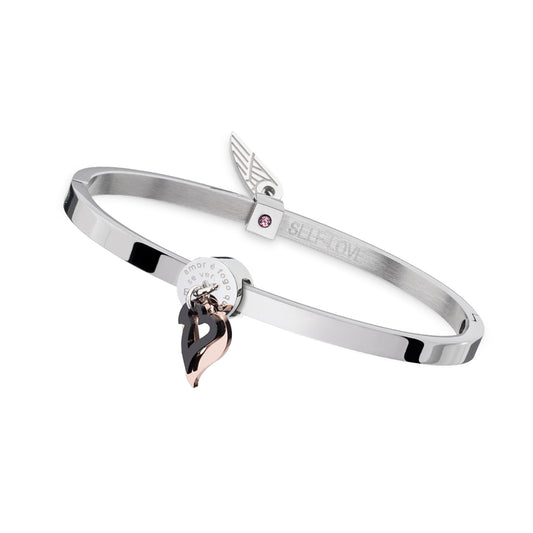 Elegant AN JEWELS JEWELRY Mod. ANPULSEIRALI23 bracelet with a wing charm and heart detail, perfect for fashion-forward individuals.