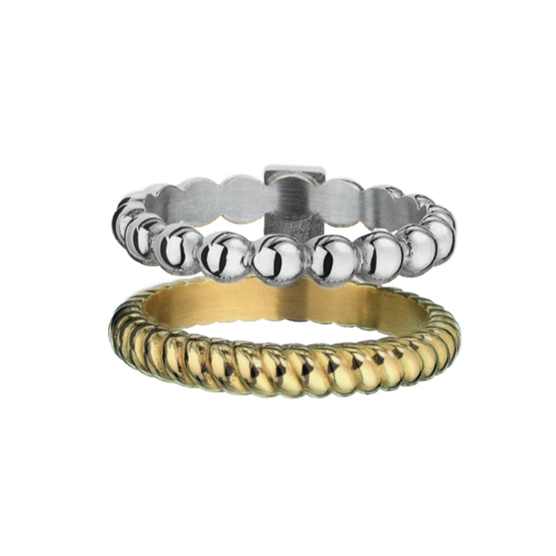 AN JEWELS JEWELRY Mod. AR.R2NS04SY-7 stylish dual-tone rings, showcasing modern silver and golden designs. Perfect for elegant accessorizing.