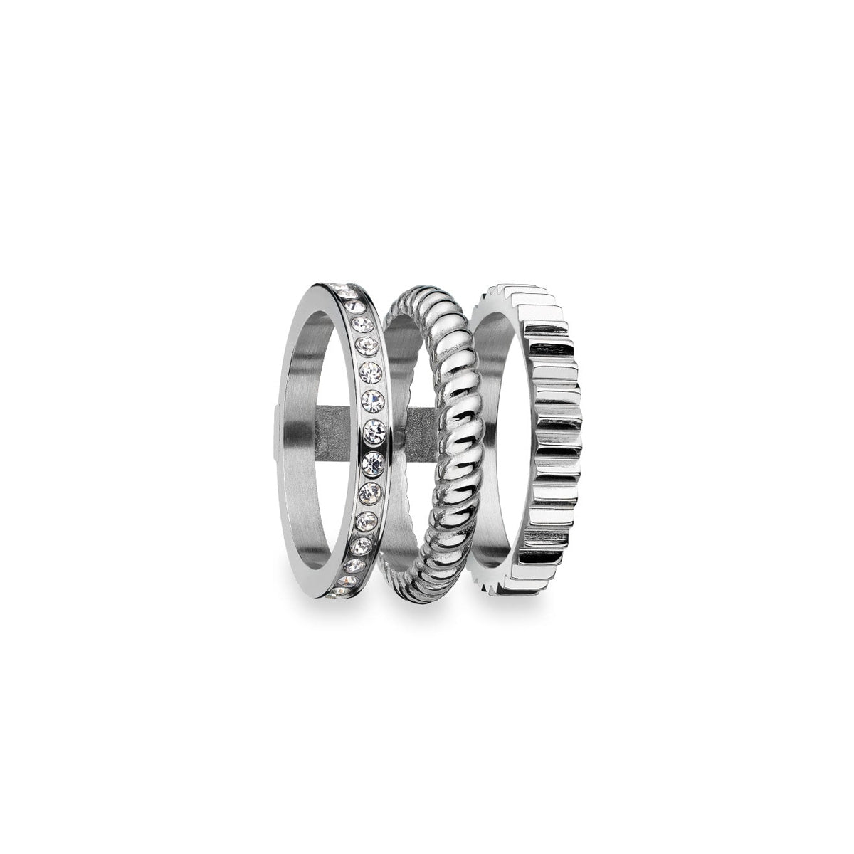 Alt Tag: Trio of silver rings, AN JEWELS JEWELRY Mod. AR.R3NS03S-9, showcasing stylish design and craftsmanship.