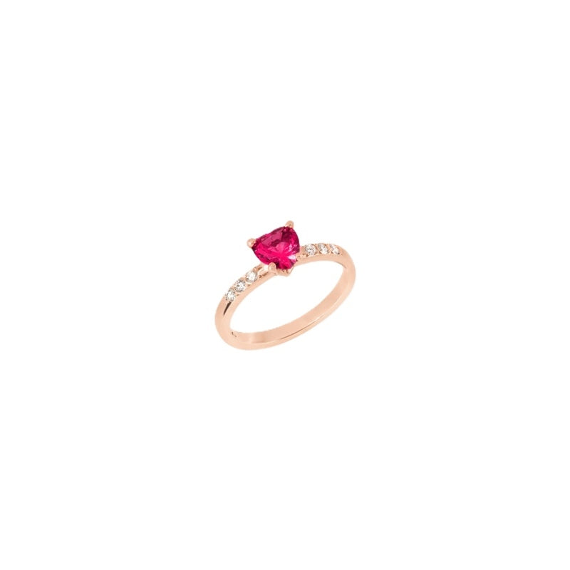 Elegant ANELLI DODO MOD. DAC3001HEARTDSR9R54 rose gold ring with heart-shaped ruby and diamond accents.