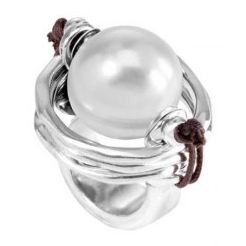 ANELLI UNO DE 50 MOD. UD_ANI0390BPLMTLOL silver ring with large pearl center and unique design