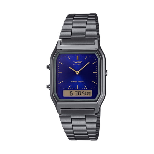 CASIO VINTAGE Mod. EDGY COLLECTION SUNRAY DIAL - GUN METAL NIGHT BLUE AQ-230EGG-2AEF