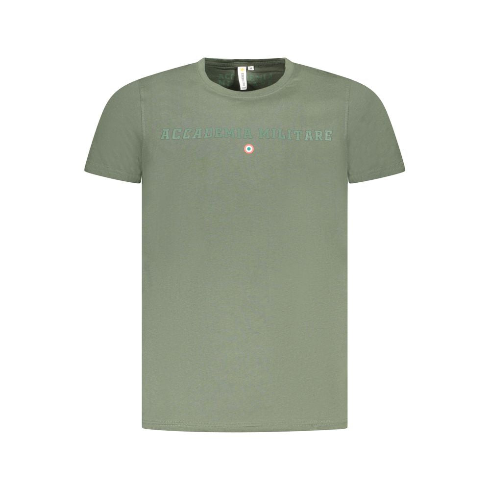 Accademia Militare Green Cotton T-Shirt, short sleeve, crew neck with logo and print, displayed on white background.