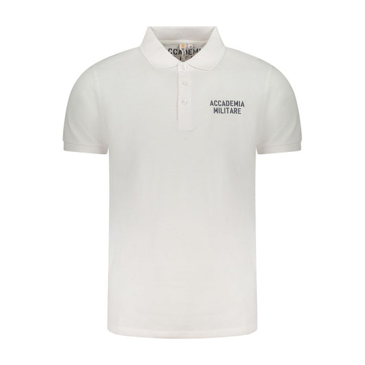 Accademia Militare White Cotton Polo Shirt with short sleeves, contrast details, 3 buttons, and logo print.