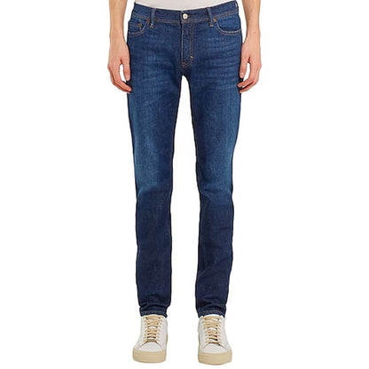 Acne Studios Blue Cotton Skinny Jeans for men with five pockets, belt loops, and back logo detail, made in Italy.