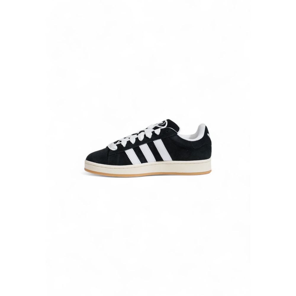 Men's Adidas Black Suede Leather Sneaker with iconic three stripes, perfect for casual and sporty outfits, side view on white background.