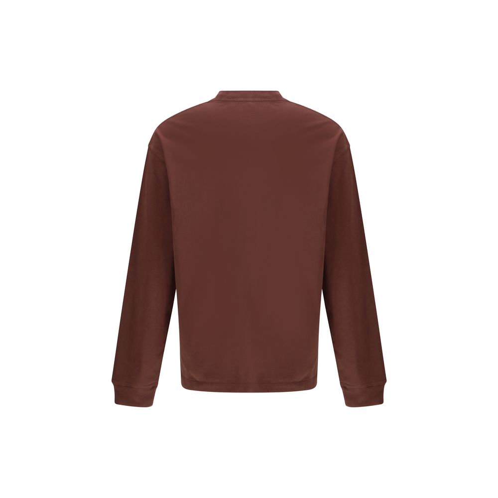 Agolde Bordeaux Cotton Long Sleeve T-Shirt back view in brown with ribbed crew neck and elasticized cuffs for AW25 collection.