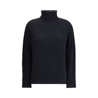 Allude Black Cashmere Cashmere Sweater with ribbed cuffs and high collar, perfect for fall and winter elegance and comfort.