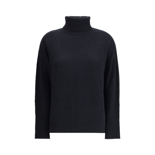 Allude Black Cashmere Cashmere Sweater with ribbed cuffs and high collar, perfect for fall and winter elegance and comfort.