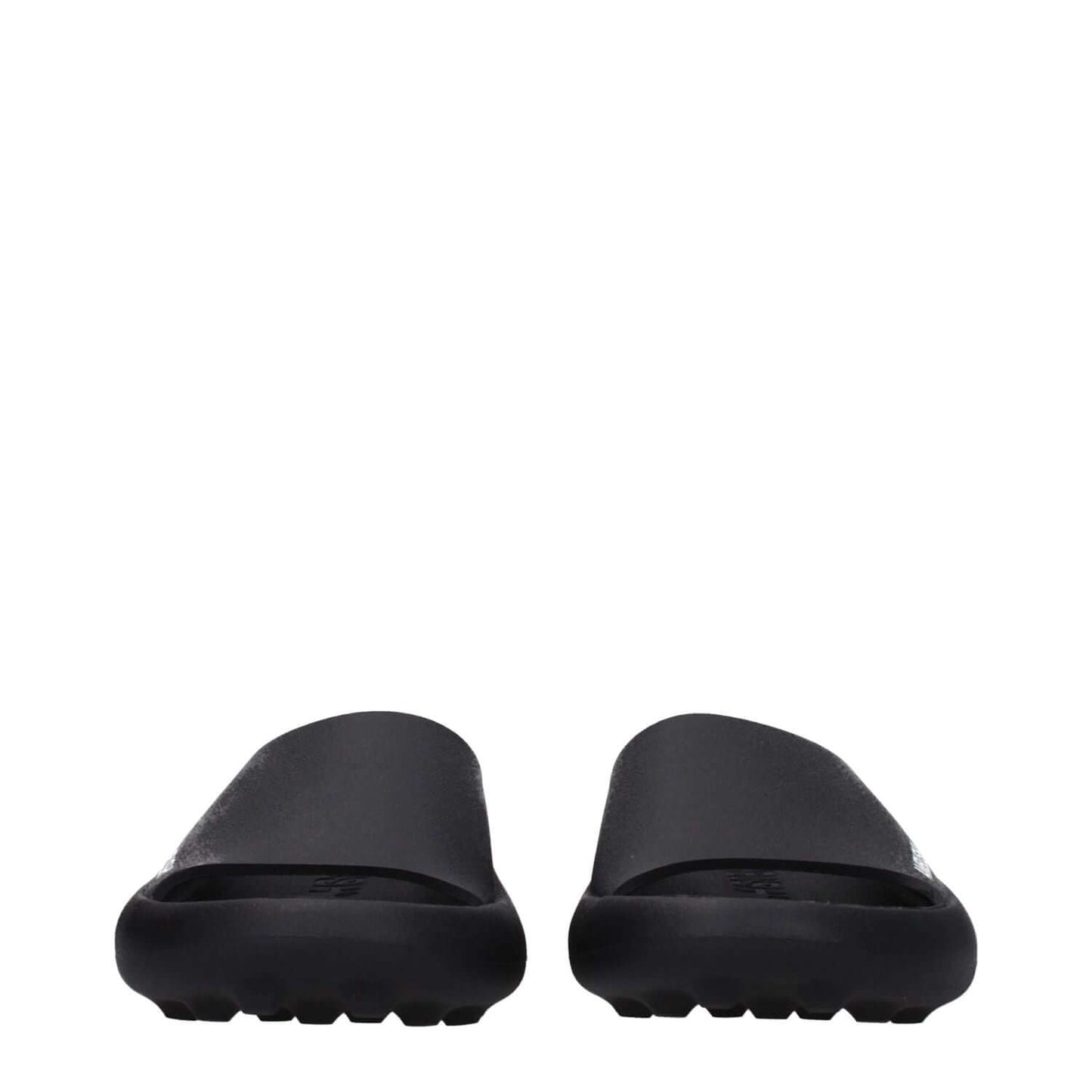 Ambush Black Cotton Slippers with open toe design and rubber sole, featuring side logo, MPN BMIC005MAT0011001, street style footwear.