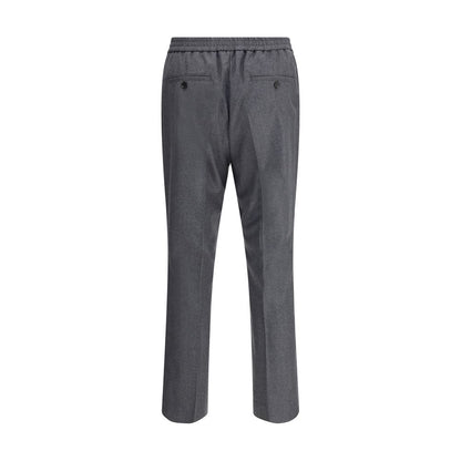 Back view of Ami Paris Gray Fleece Wool Casual Pants with elasticized waistband and slit pockets, highlighting refinement and comfort.