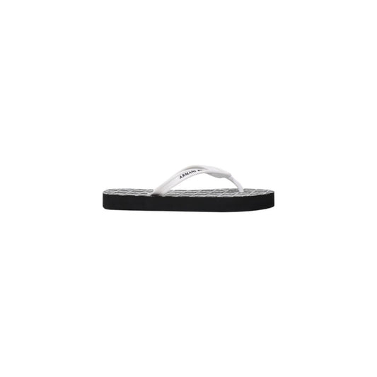 Armani Exchange Black And White Rubber Flip-Flop Sandals for women, featuring minimalist design and logo, perfect for summer days.