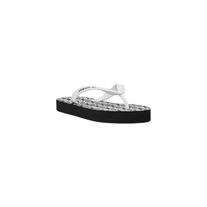 Armani Exchange Black And White Rubber Flip-Flop Sandals for women, elegant minimalist design with logo detail, perfect for summer.