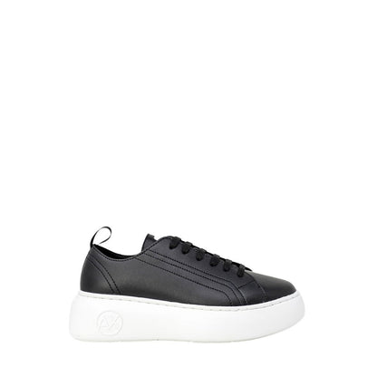 Armani Exchange Black Artificial Leather Low Top Sneakers with durable rubber sole and minimalist design for women.