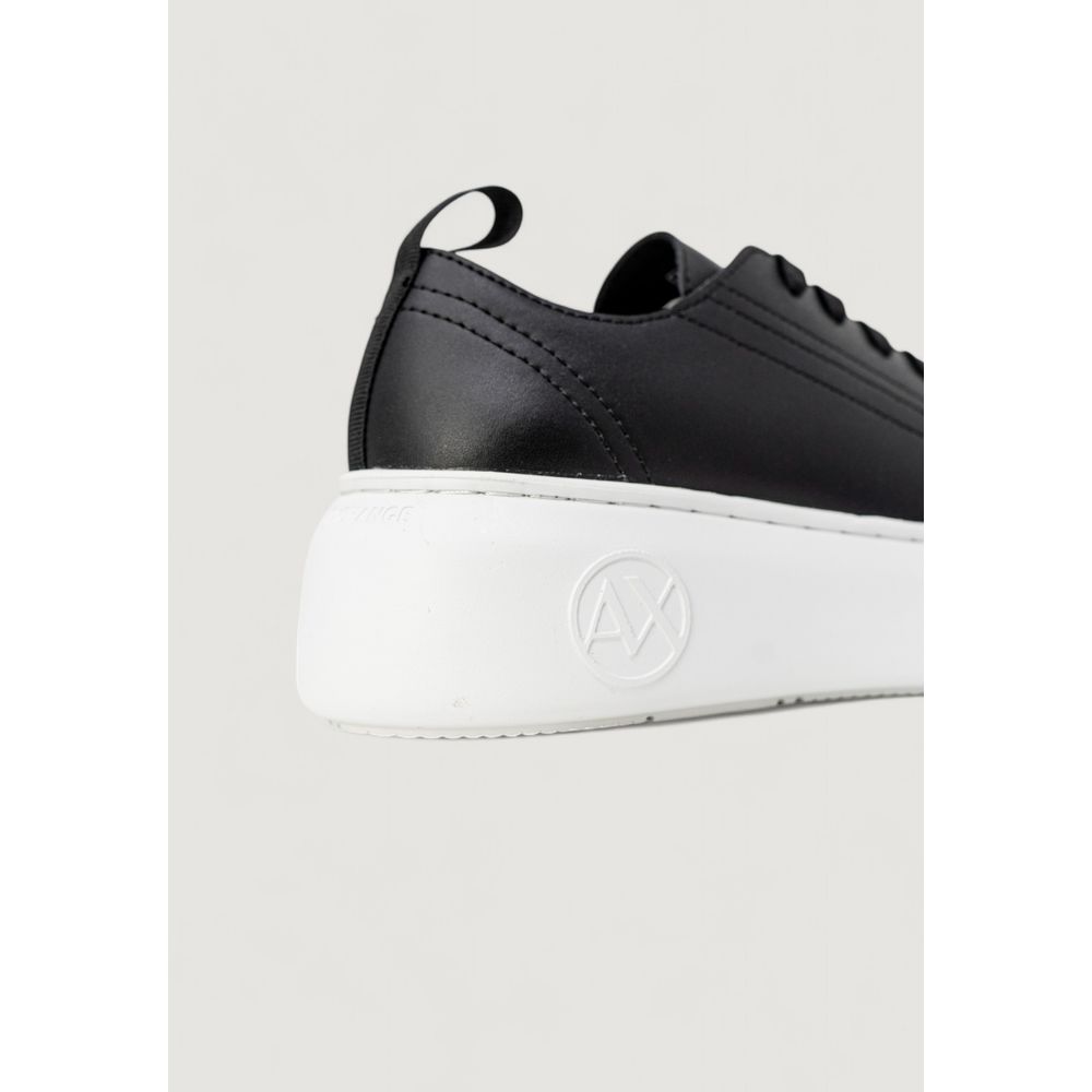 Armani Exchange Black Artificial Leather Low Top Sneakers side and sole view