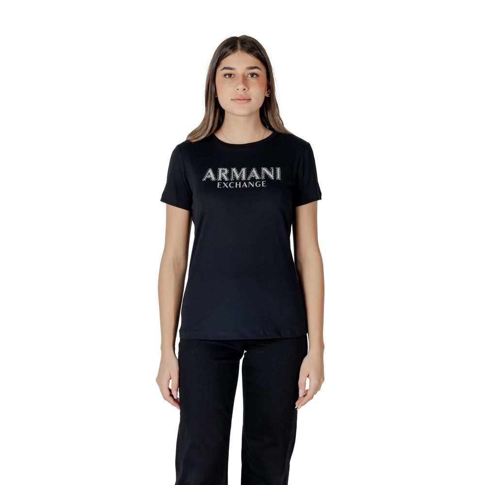 Armani Exchange Black Cotton Long Sleeve T-Shirt with logo on chest, modern style, 100% cotton, perfect for spring and summer wear.