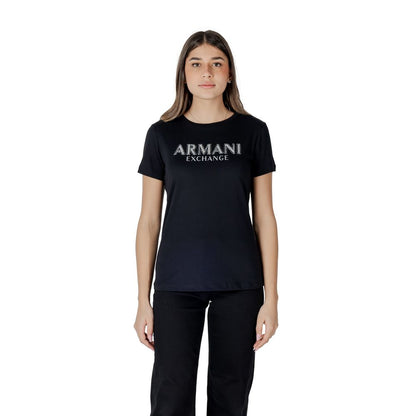 Armani Exchange Black Cotton Long Sleeve T-Shirt with logo on chest, modern style, 100% cotton, perfect for spring and summer wear.