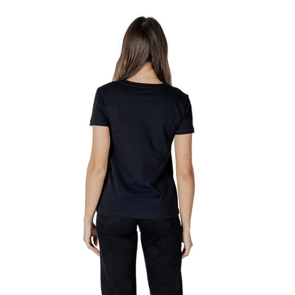 Back view of Armani Exchange Black Cotton Long Sleeve T-Shirt on woman, showcasing modern style and comfort.