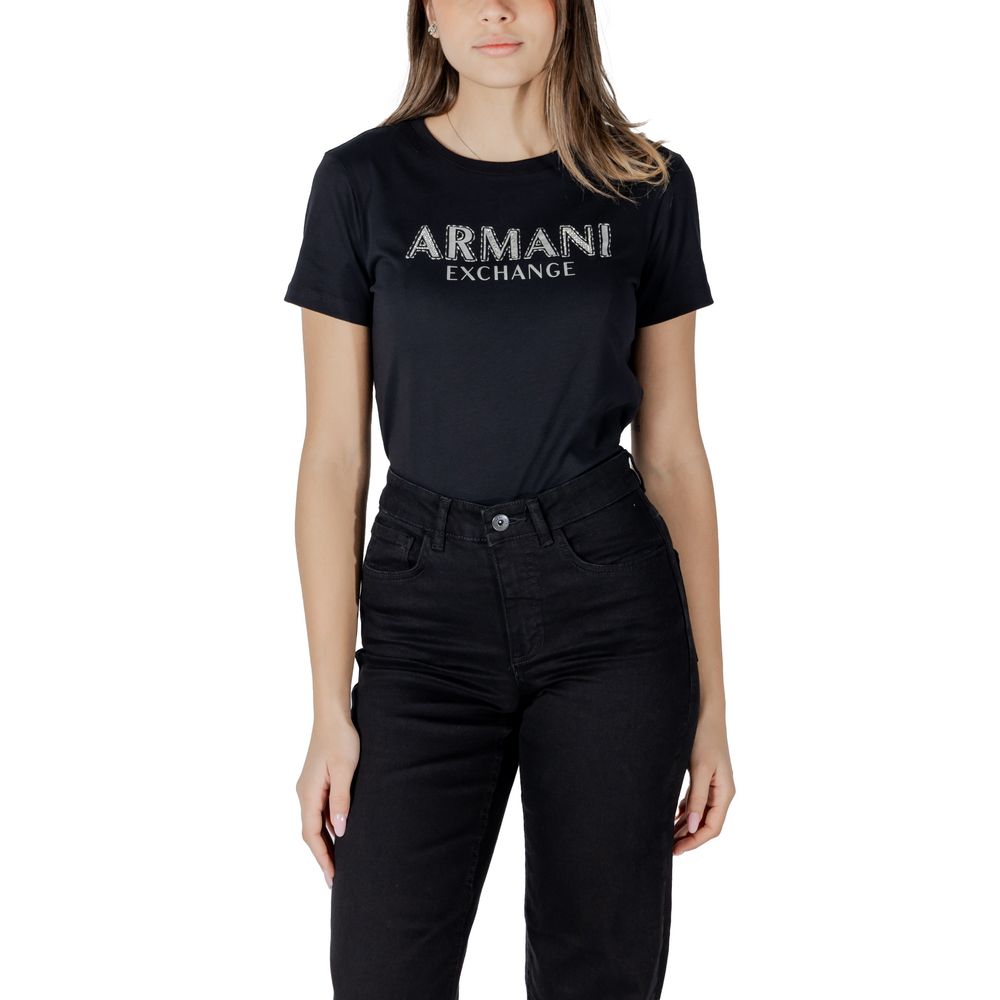 Armani Exchange Black Cotton Long Sleeve T-Shirt with logo, front view, casual style, perfect for spring and summer.