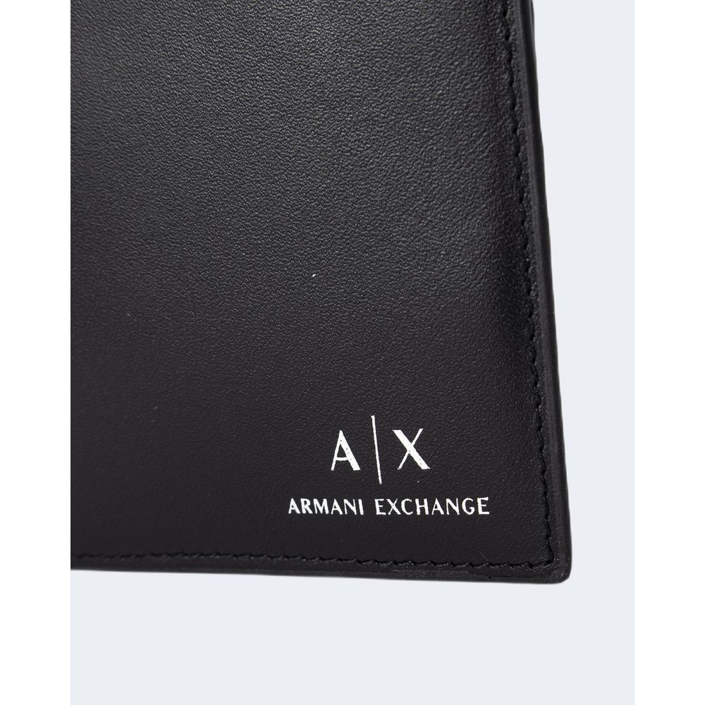 Armani Exchange Black Leather Wallet corner detail showcasing elegant and durable design made from 100% bovine leather.