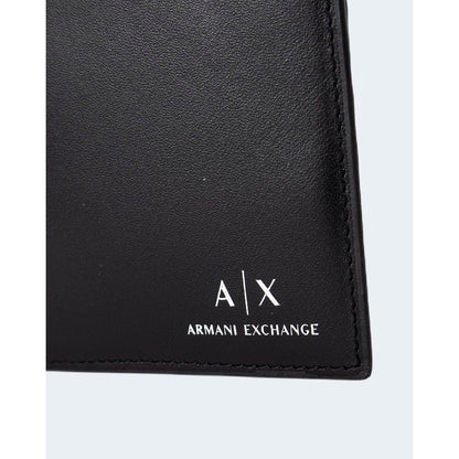 Armani Exchange Black Leather Wallet corner detail showcasing elegant and durable design made from 100% bovine leather.