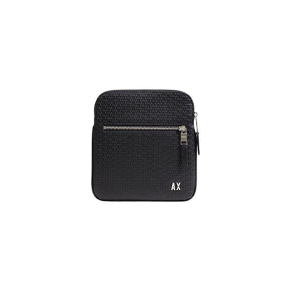 Armani Exchange Black Polyester Messenger Bag with AX logo and geometric texture, men's crossbody, light and durable