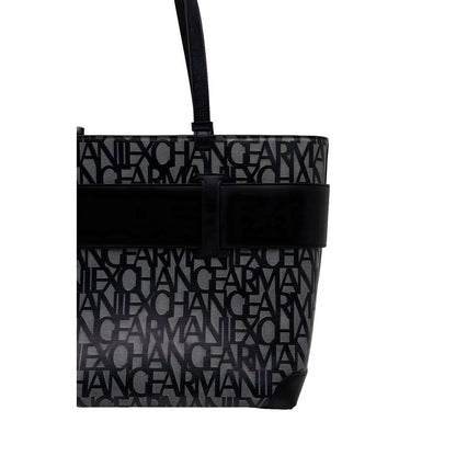 Armani Exchange Black Polyethylene Handbag with logo print and decorative buckle, featuring sturdy double handles for easy carrying.