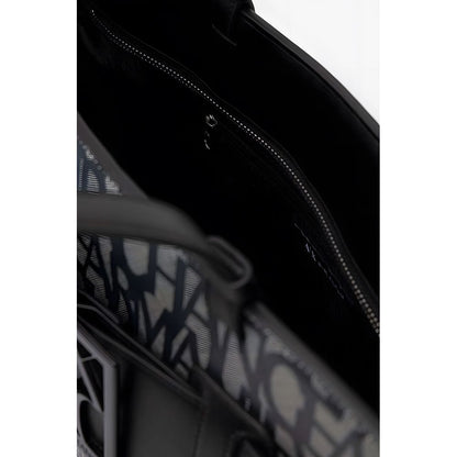 Interior view of Armani Exchange Black Polyethylene Handbag with iconic logo print and zippered compartment.