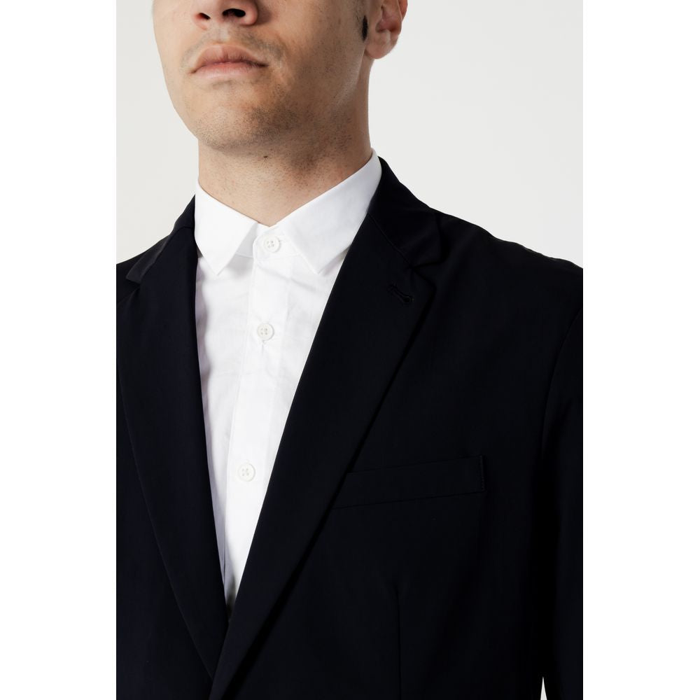 Armani Exchange Blue Cotton Blazer featuring classic lapels and a minimalist design, perfect for a sophisticated and modern wardrobe.