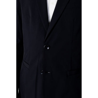 Close-up of Armani Exchange Blue Cotton Blazer with two-button closure and classic lapels, model 8NZG49 ZNYZZ.