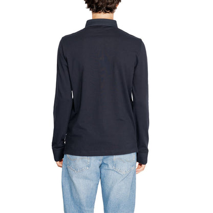 Back view of Armani Exchange Blue Cotton Long Sleeve T-Shirt worn by a model.