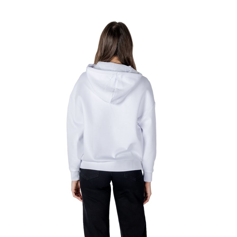 Back view of Armani Exchange White Cotton Hoodie with drawstring hood, showcasing a modern and casual fit for women.