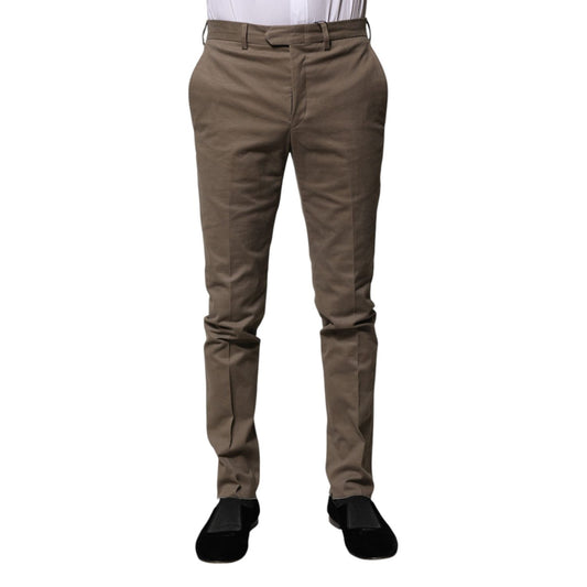 BENCIVENGA Brown Cotton Tapered Formal Dress Pants BENCIVENGA