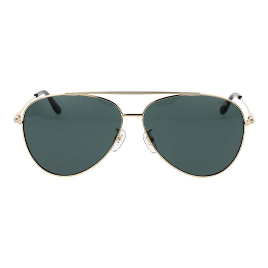 BMW Gold Men Sunglass with green lenses, metal full-rim frame, aviator style, 100% UVA & UVB protection, branded case included.