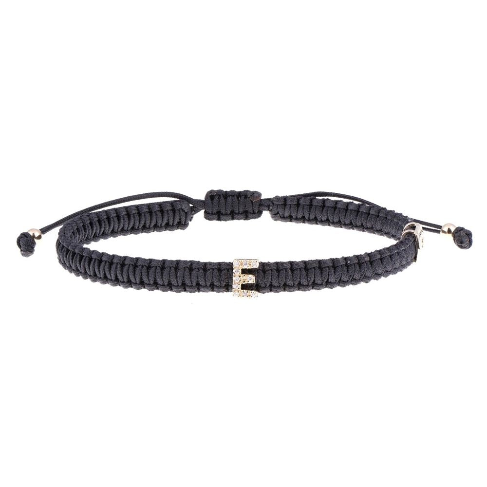 BRACCIALI CONCORDIA MOD. AC22-E black bracelet with decorative 'E' letter charm in center on adjustable strap.