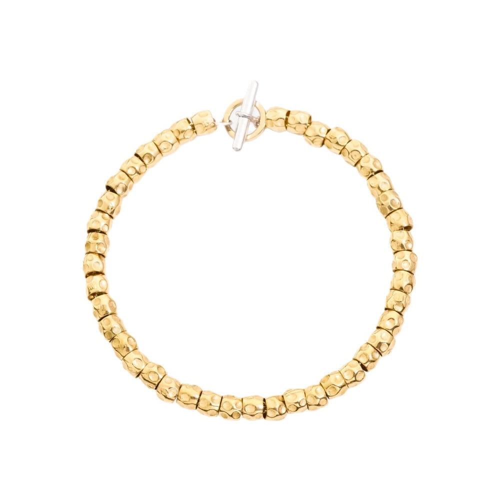 Gold beaded bracelet showcasing BRACCIALI DODO MOD. DBB905AGRANEGOGOAL design with toggle clasp.