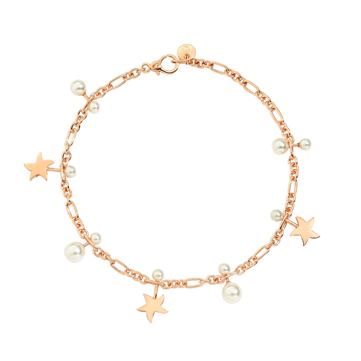 BRACCIALI DODO MOD. DBC2005STARSWCP9RS bracelet with star and pearl charms in rose gold chain style.