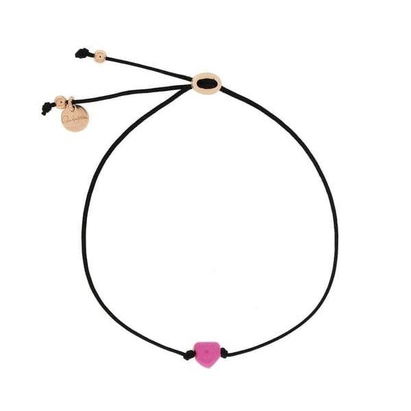 BRACCIALI RUE DES MILLE MOD. CUOB-TS-ROSA featuring a pink gem on a black cord with gold accents.