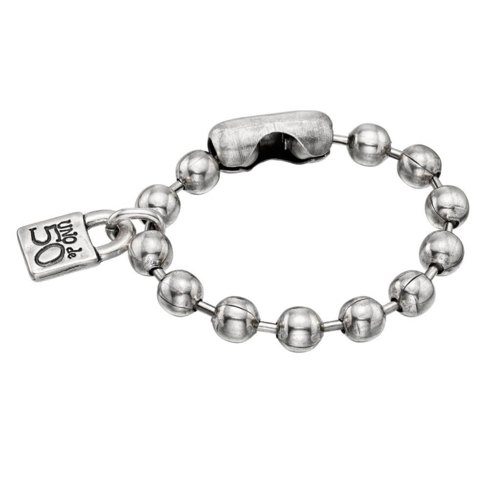 Alt Tag: BRACCIALI UNO DE 50 MOD. UD_PUL1215MTL0000M silver bracelet with chain links and brand charm