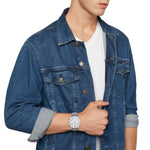 Man wearing BREIL TRIBE Mod. EW0509 quartz analog watch with calendar, shown in official box. Water-resistant 3 ATM, 42 mm case.