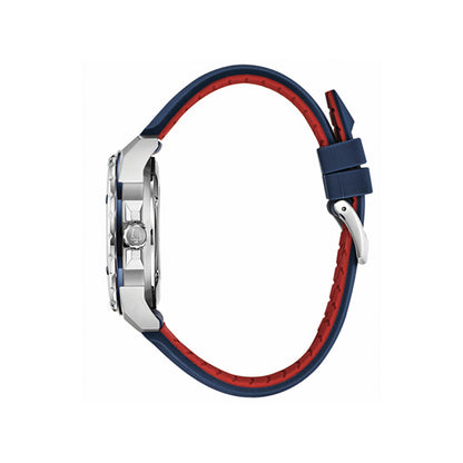 Side view of BULOVA WATCHES Mod. 98A225 with stainless steel case and silicone strap, water resistant 20 ATM.