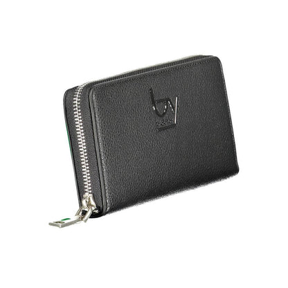 BYBLOS Black Polyethylene Wallet with zip closure, logo detail, 5 compartments, coin purse, and card slots, featuring contrasting details.
