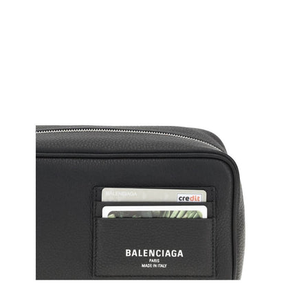 Balenciaga Black Calf Leather Bos Taurus Handbag with exterior card slots and logo detail.