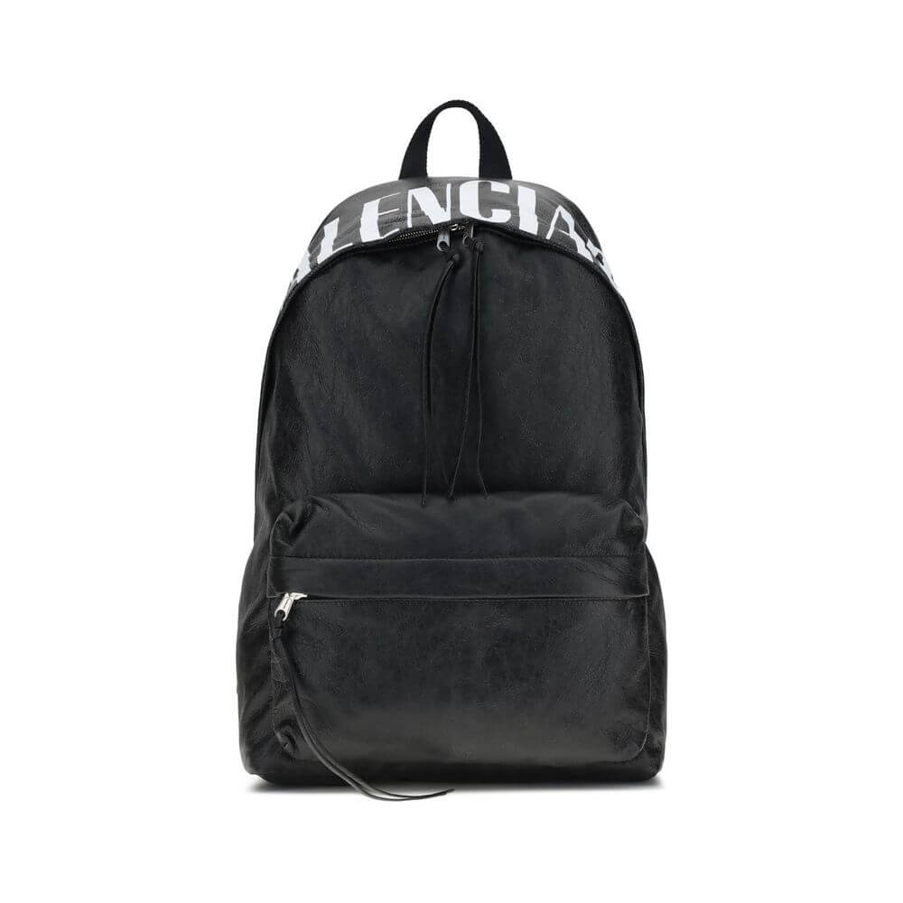 Balenciaga Black Lamb Ovis Aries Aries Backpack with crinkle effect lambskin and printed logo, modern and refined design.