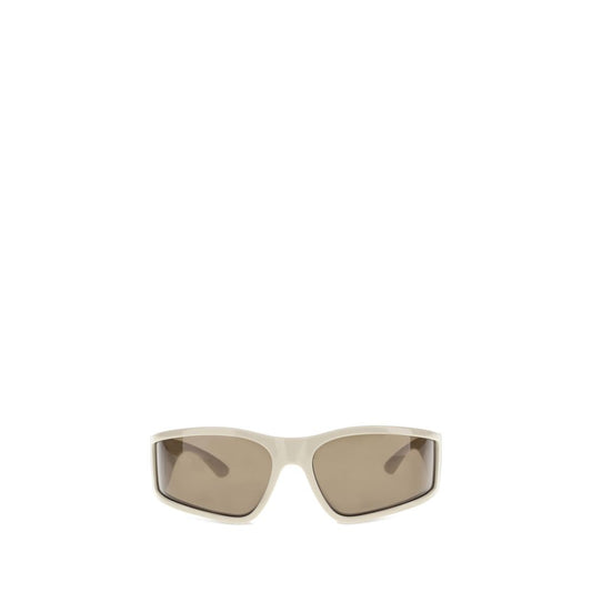 Balenciaga Cream Polyamide Sunglasses with D-frame design and gold BB metal logo plaques.