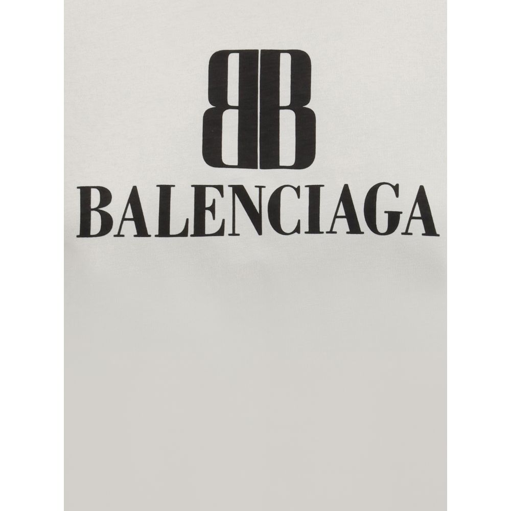 Balenciaga Gray Cotton T-Shirt with logo print, featuring a ribbed crew neck and oversized fit for urban and casual styles, 100% cotton.