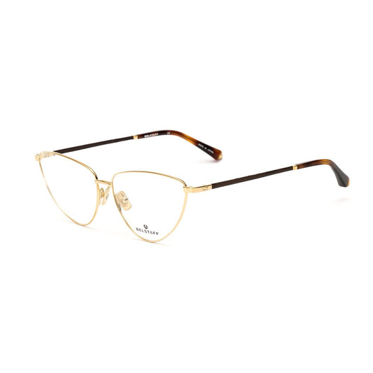 Belstaff Gold Acetate Frames with handcrafted design and clip-on feature, made from high-grade Japanese acetate and titanium.