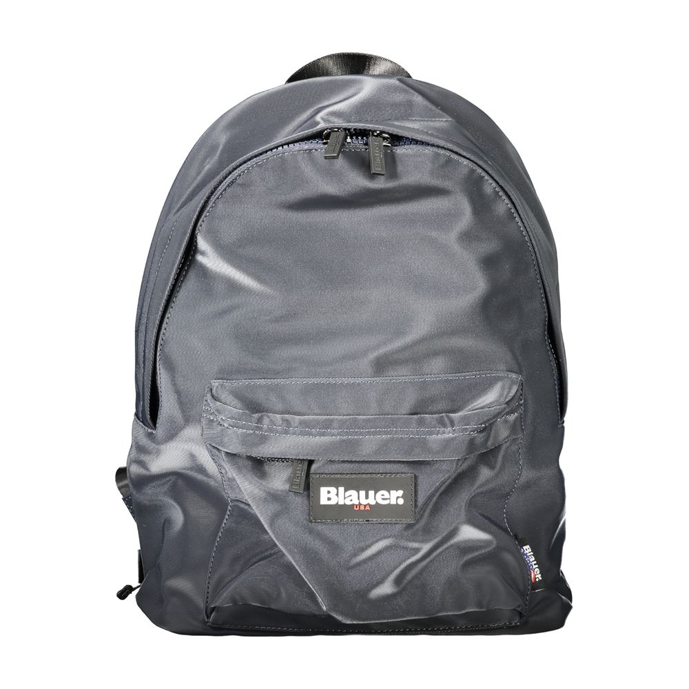 Blauer Blue Polyester Backpack with adjustable shoulder straps, 1 handle, external pocket, internal laptop compartment, and logo.