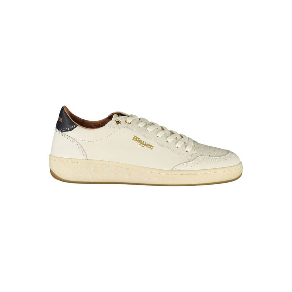 Blauer White Leather Women Sneaker with black accents and removable footbed for comfort.