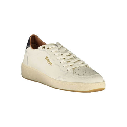Blauer White Leather Women Sneaker with black accents and removable footbed for comfort and luxury.